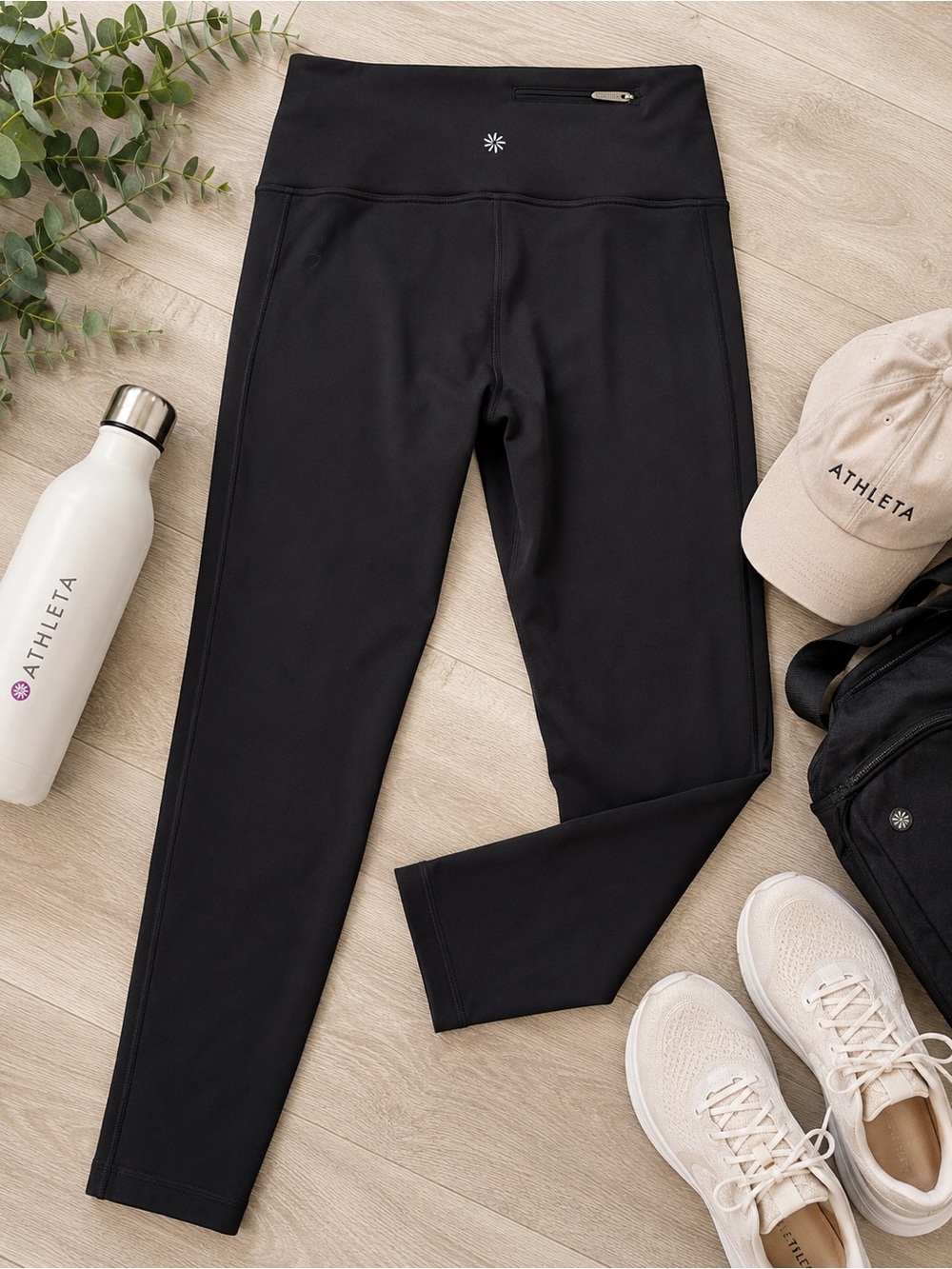 Athleta Women’s Large Black Fleece Lined High Rise Leggings Zip Pocket